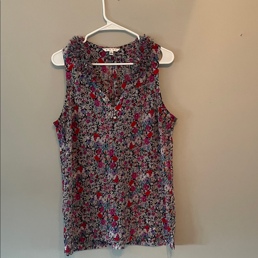 CAbi Floral Tank Top - Red and Blue